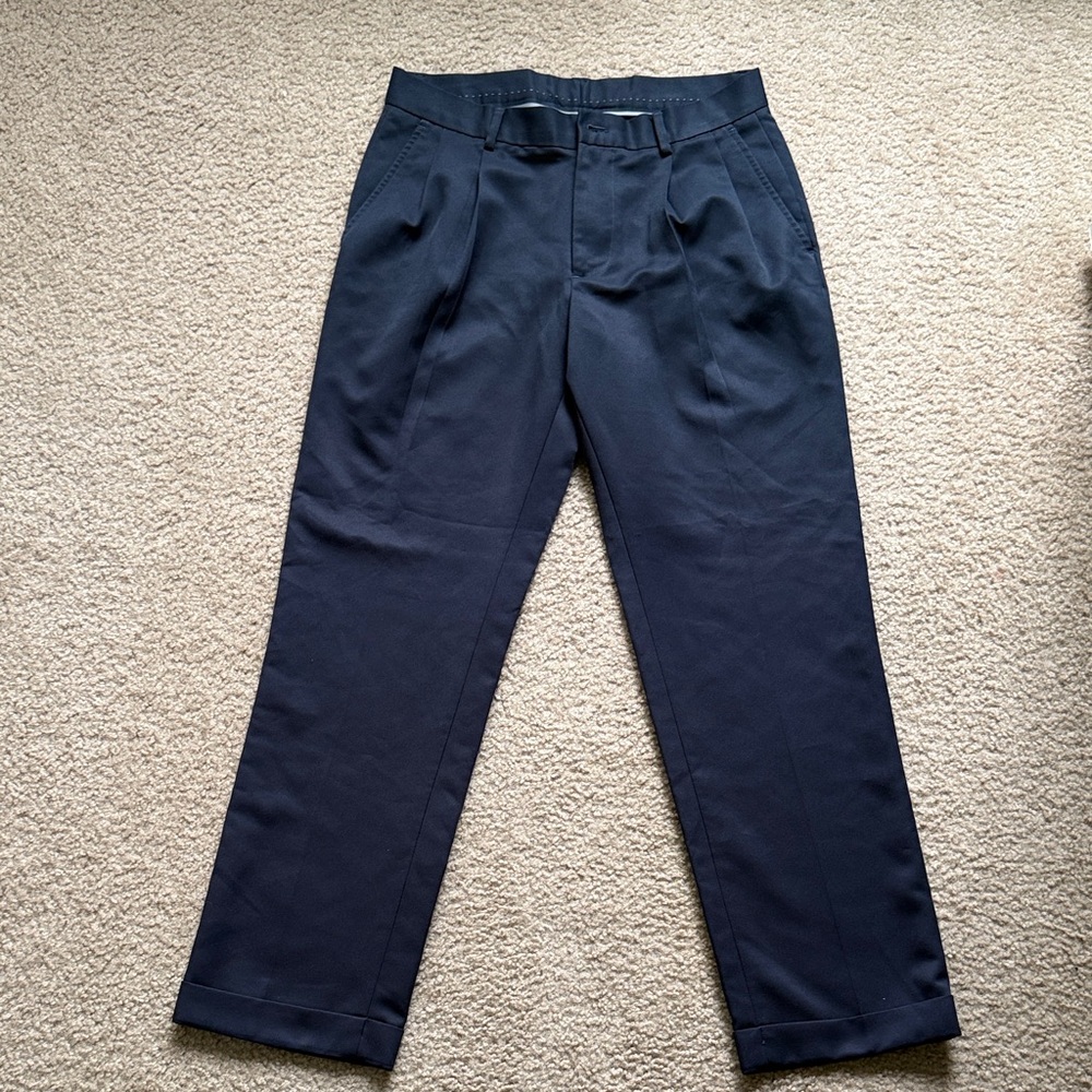 Men's Navy Smart-Casual Pleated Trousers/Dress Pants